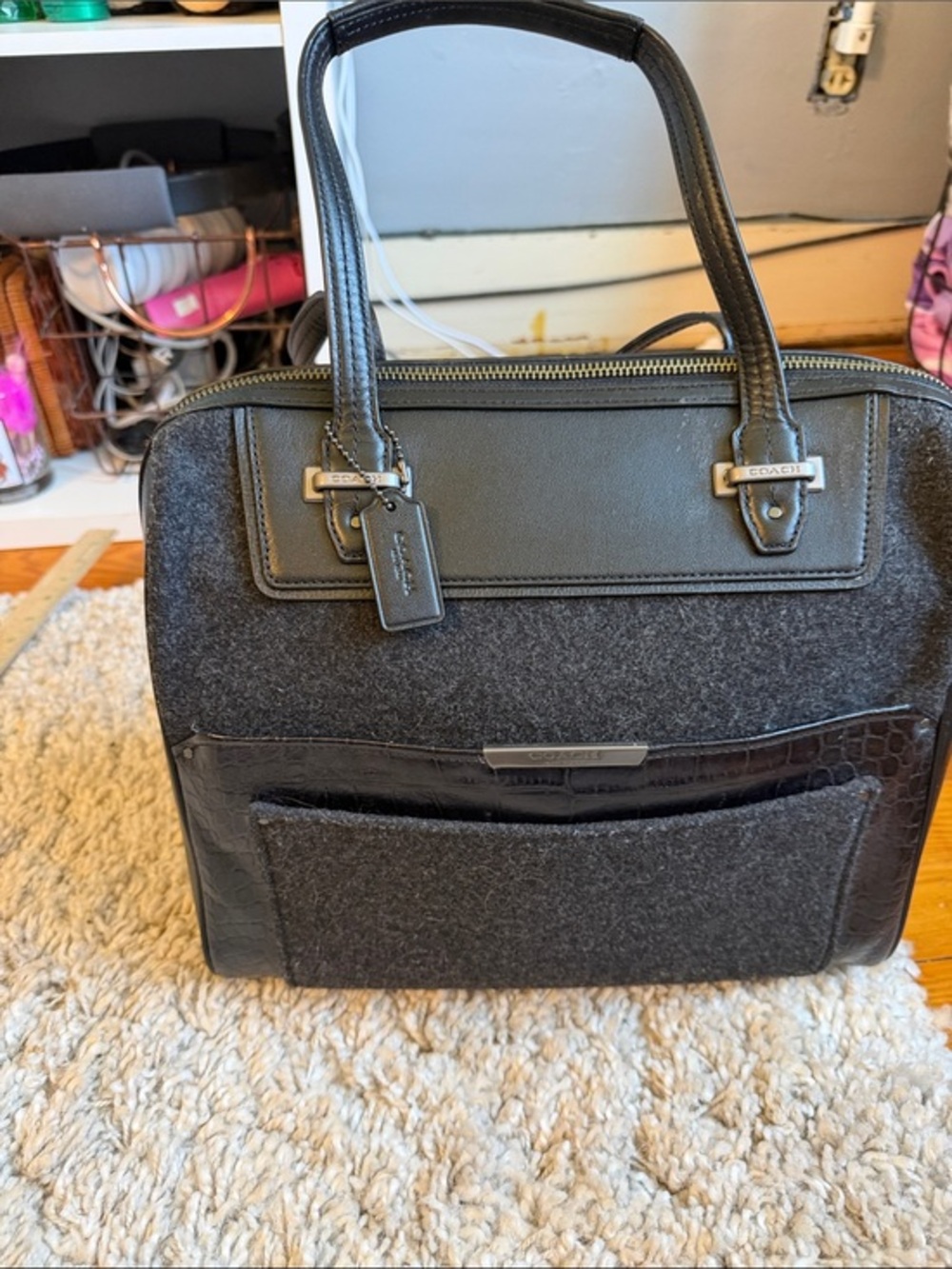 COACH Taylor Bowler Satchel WOOL/LEATHER Black F32818